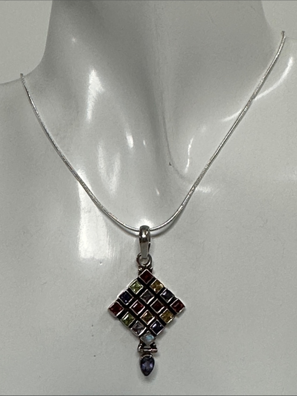 925 Sterling Silver Multic Gems Pendant Necklace